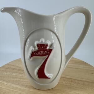 Seagrams 7 Crown Whiskey Ceramic Bar Pitcher 7" Tall VTG Barware Pub Bar